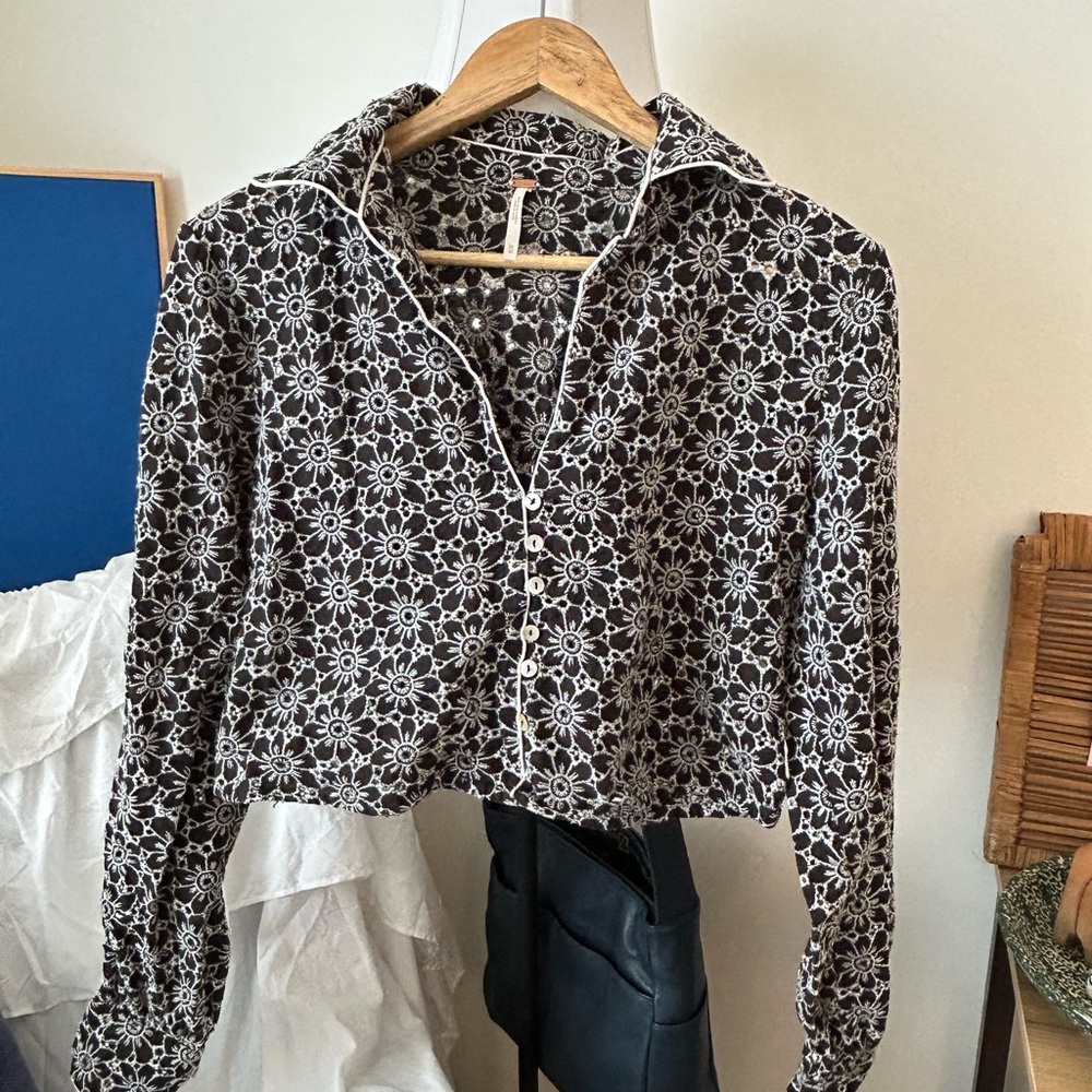 FP Movement by Free People Black and White Floral Button Down Shirt